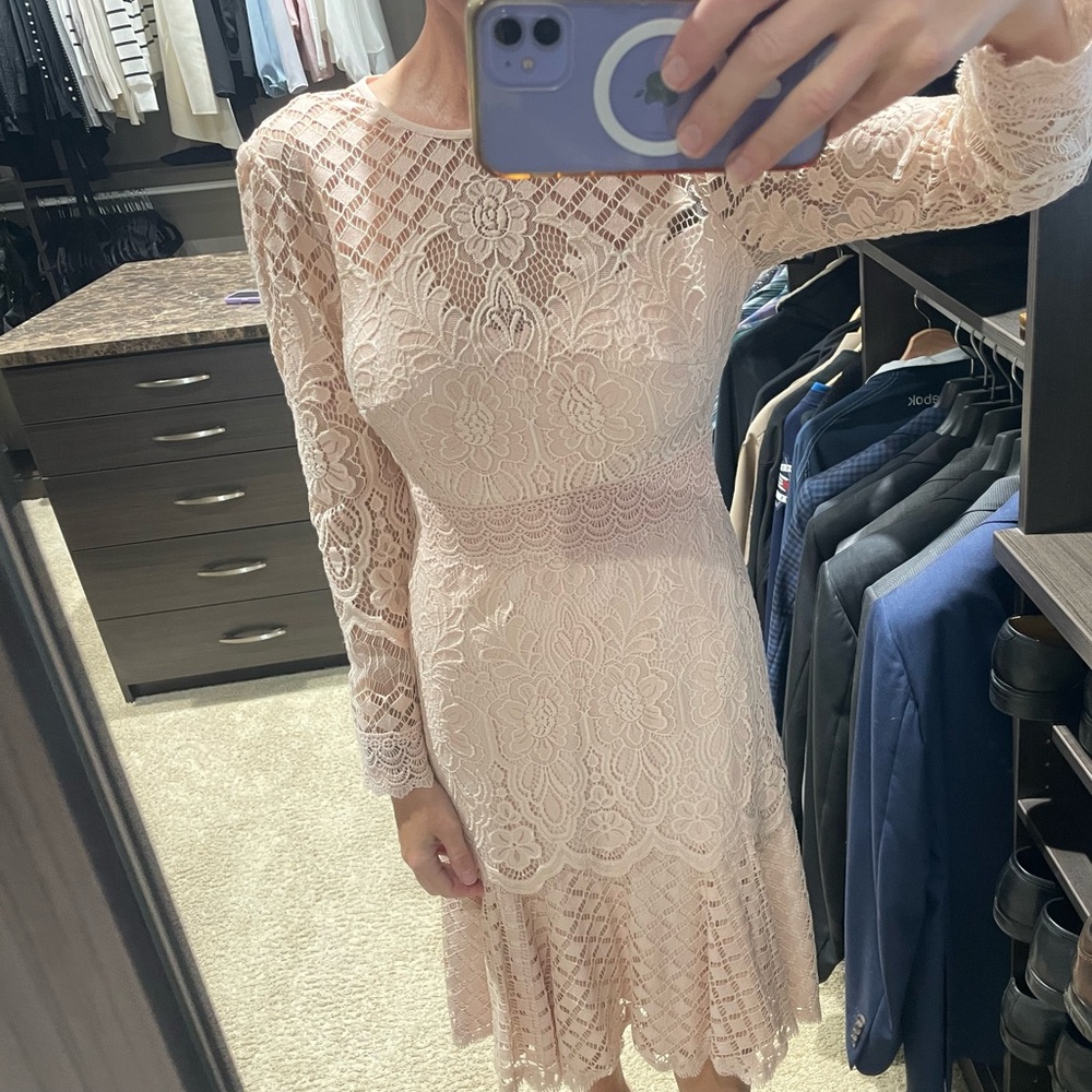 Tadashi Shoji Cream Pink Lace Overlay Dress